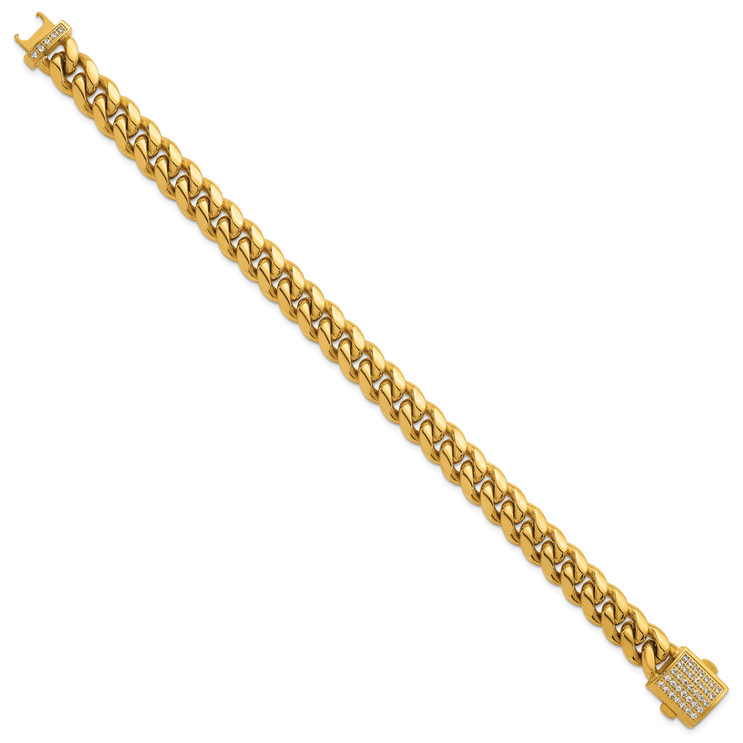 Gold-Tone Polished Cubic Zirconia Stainless Steel Curb Chain Bracelet 10mm Secondary image