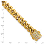 Gold-Tone Polished Cubic Zirconia Stainless Steel Curb Chain Bracelet 10mm