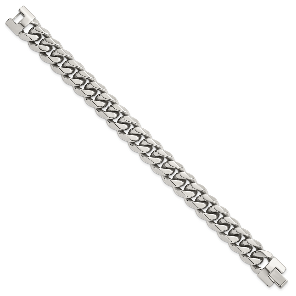 Polished Stainless Steel Curb Chain Bracelet 14mm
