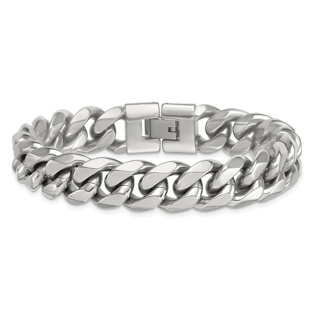 Polished Stainless Steel Curb Chain Bracelet 14mm