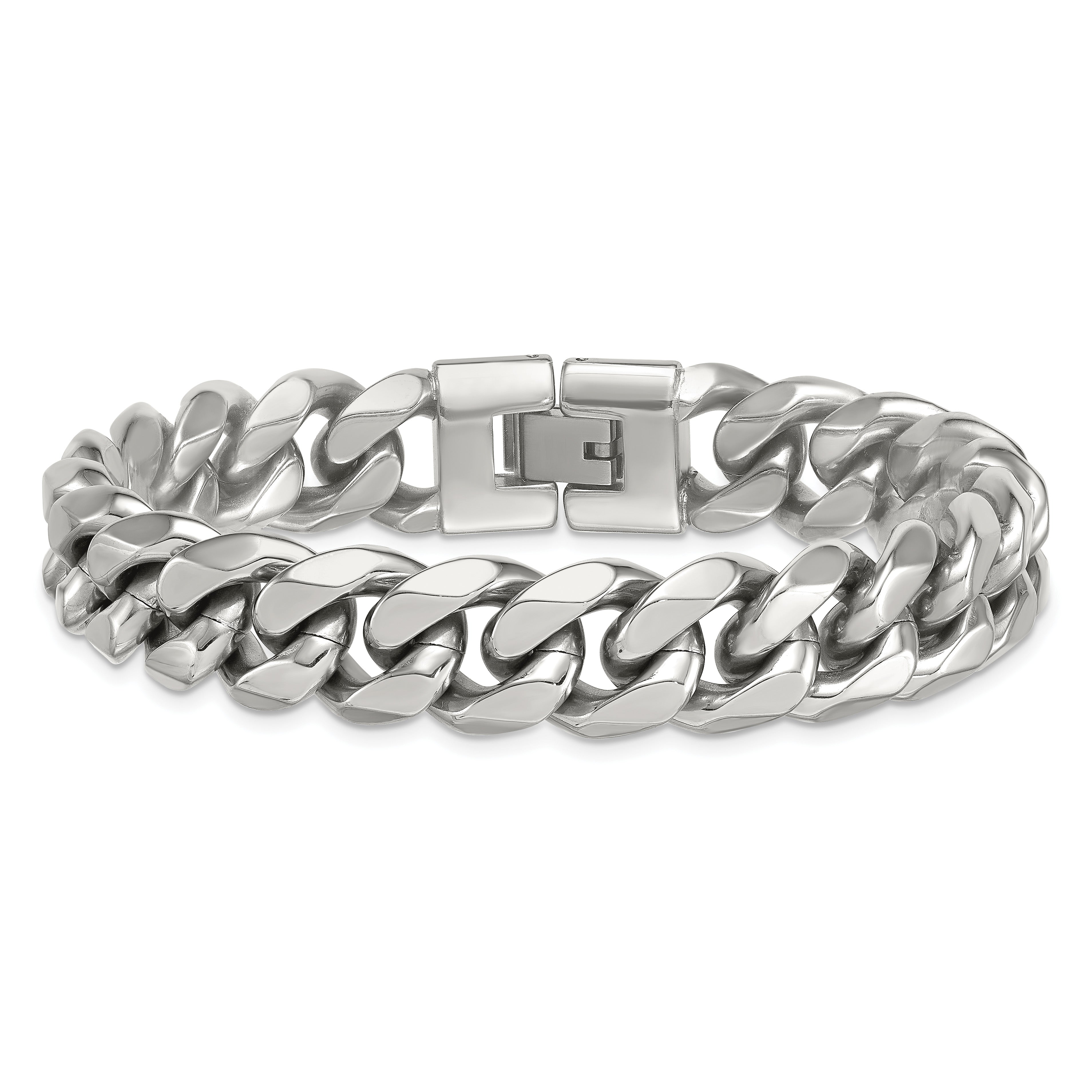 Polished Stainless Steel Curb Chain Bracelet 14mm