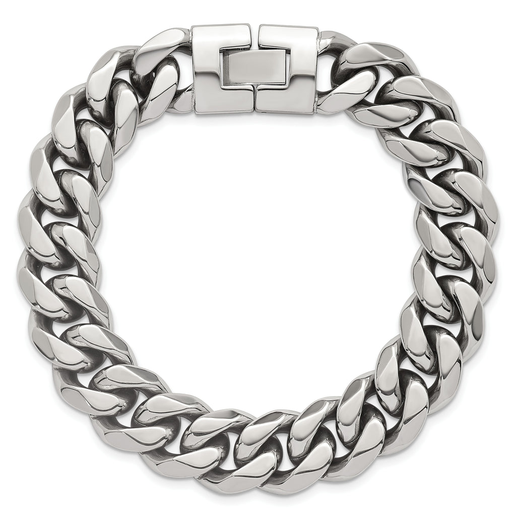 Polished Stainless Steel Curb Chain Bracelet 14mm