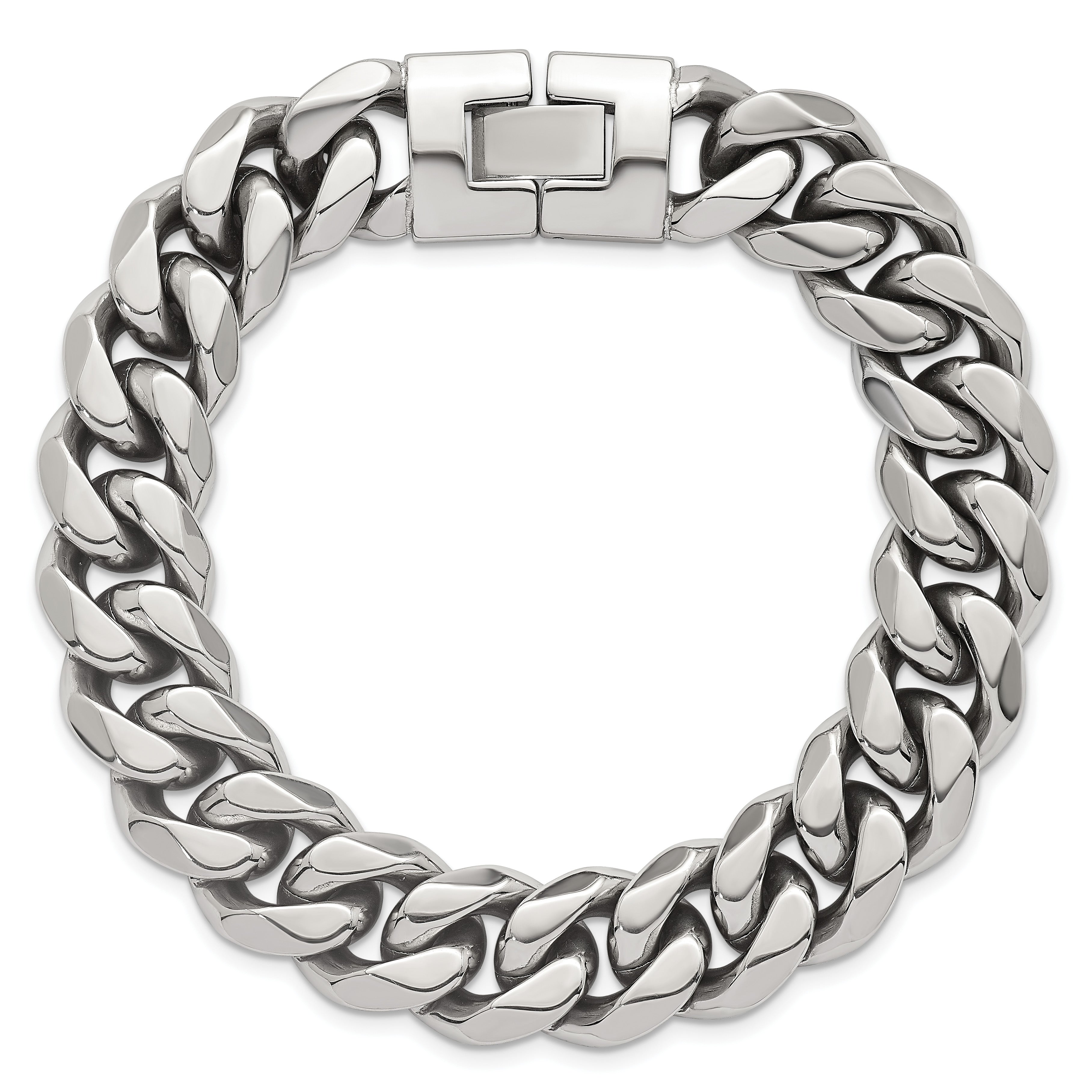 Polished Stainless Steel Curb Chain Bracelet 14mm