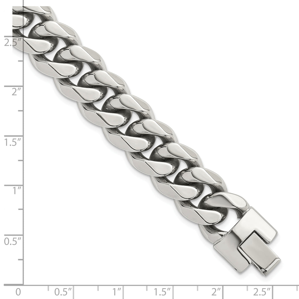 Polished Stainless Steel Curb Chain Bracelet 14mm