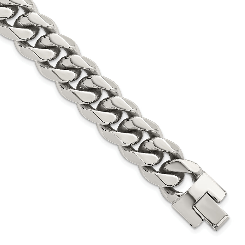 Polished Stainless Steel Curb Chain Bracelet 14mm