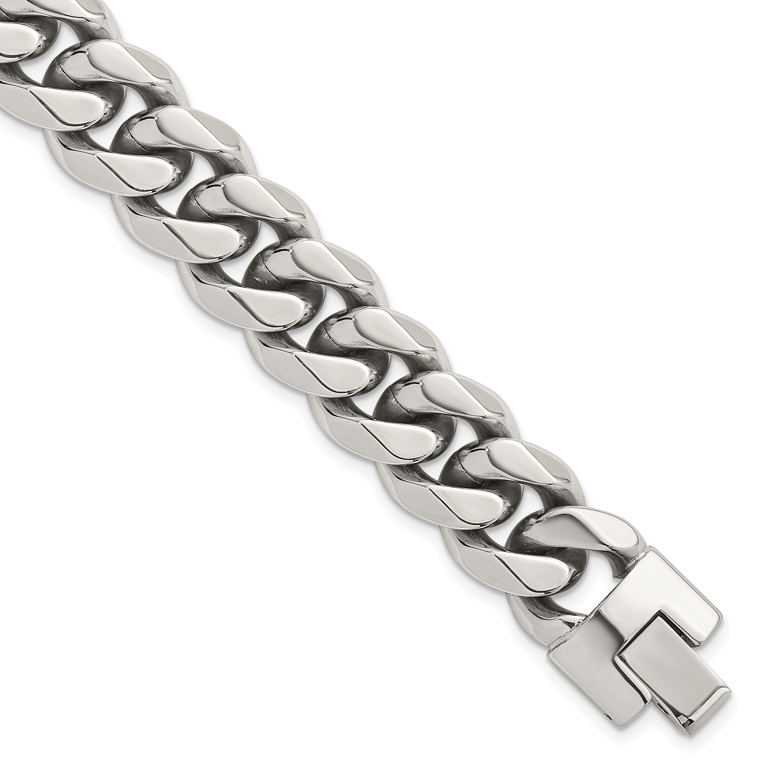 Polished Stainless Steel Curb Chain Bracelet 14mm