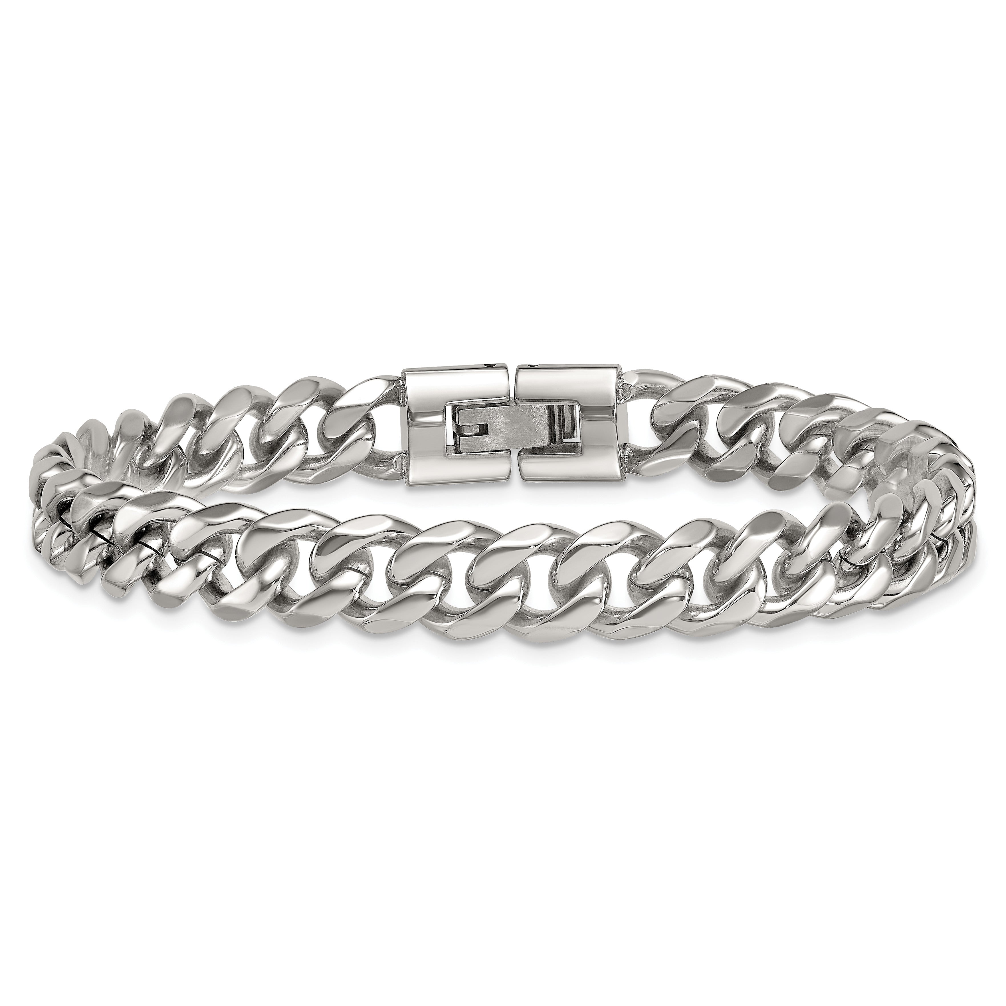 Polished Stainless Steel Curb Chain Bracelet 9mm