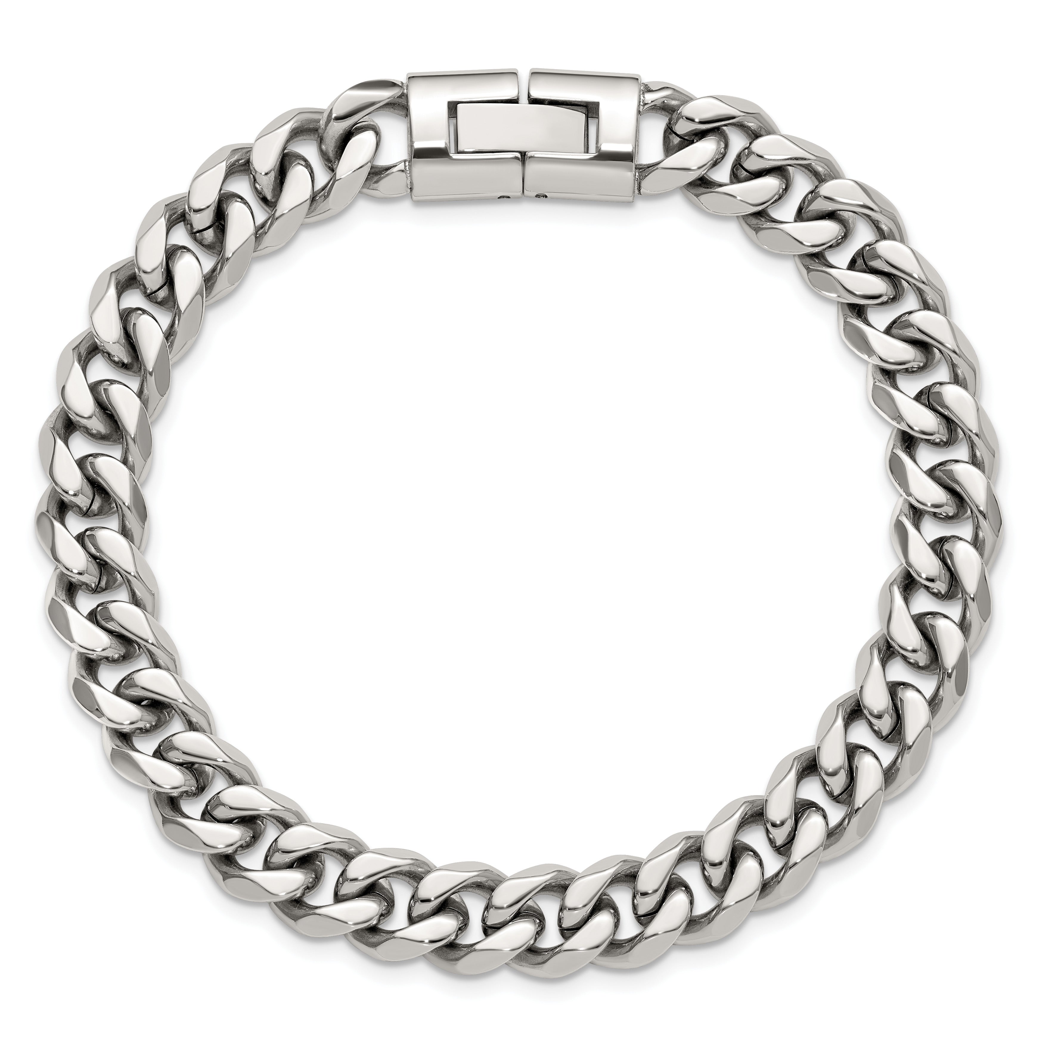 Polished Stainless Steel Curb Chain Bracelet 9mm