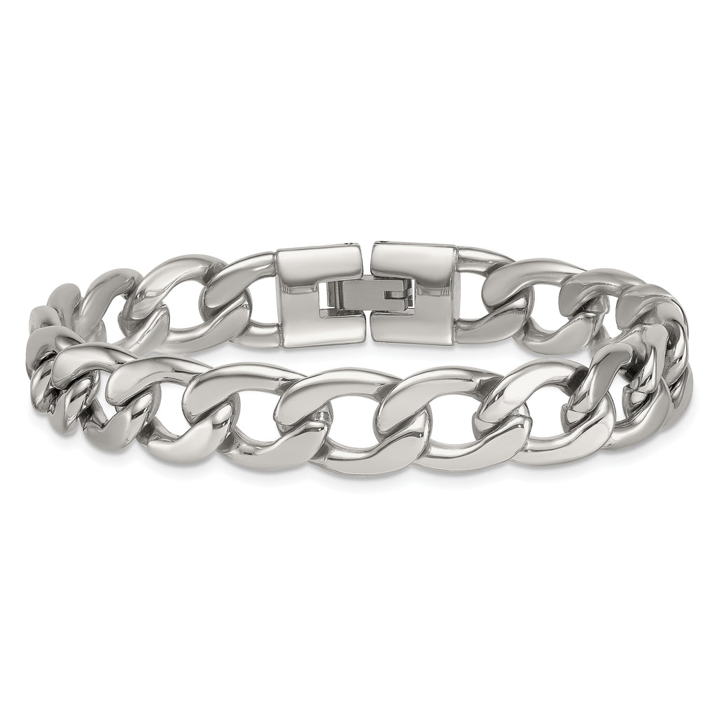 Polished Stainless Steel Curb Chain Bracelet 12mm