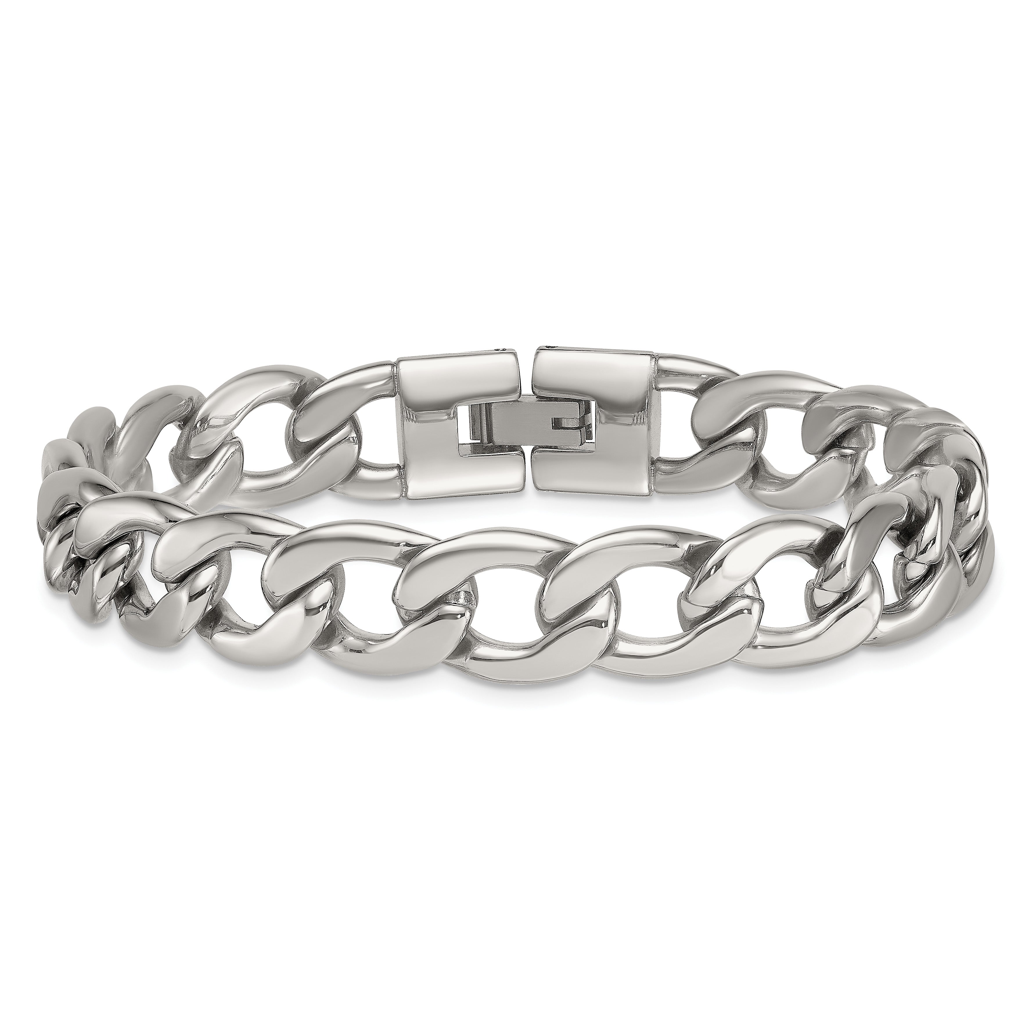 Polished Stainless Steel Curb Chain Bracelet 12mm