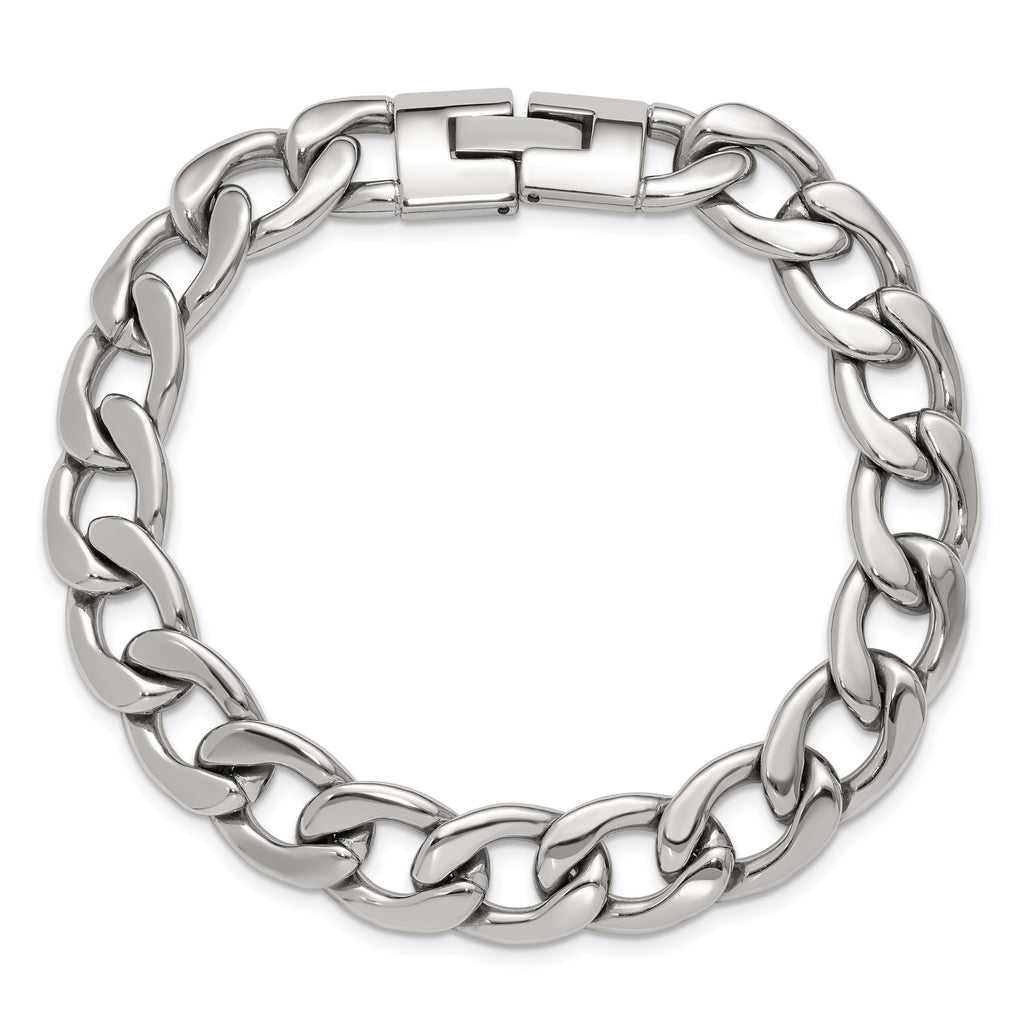 Polished Stainless Steel Curb Chain Bracelet 12mm