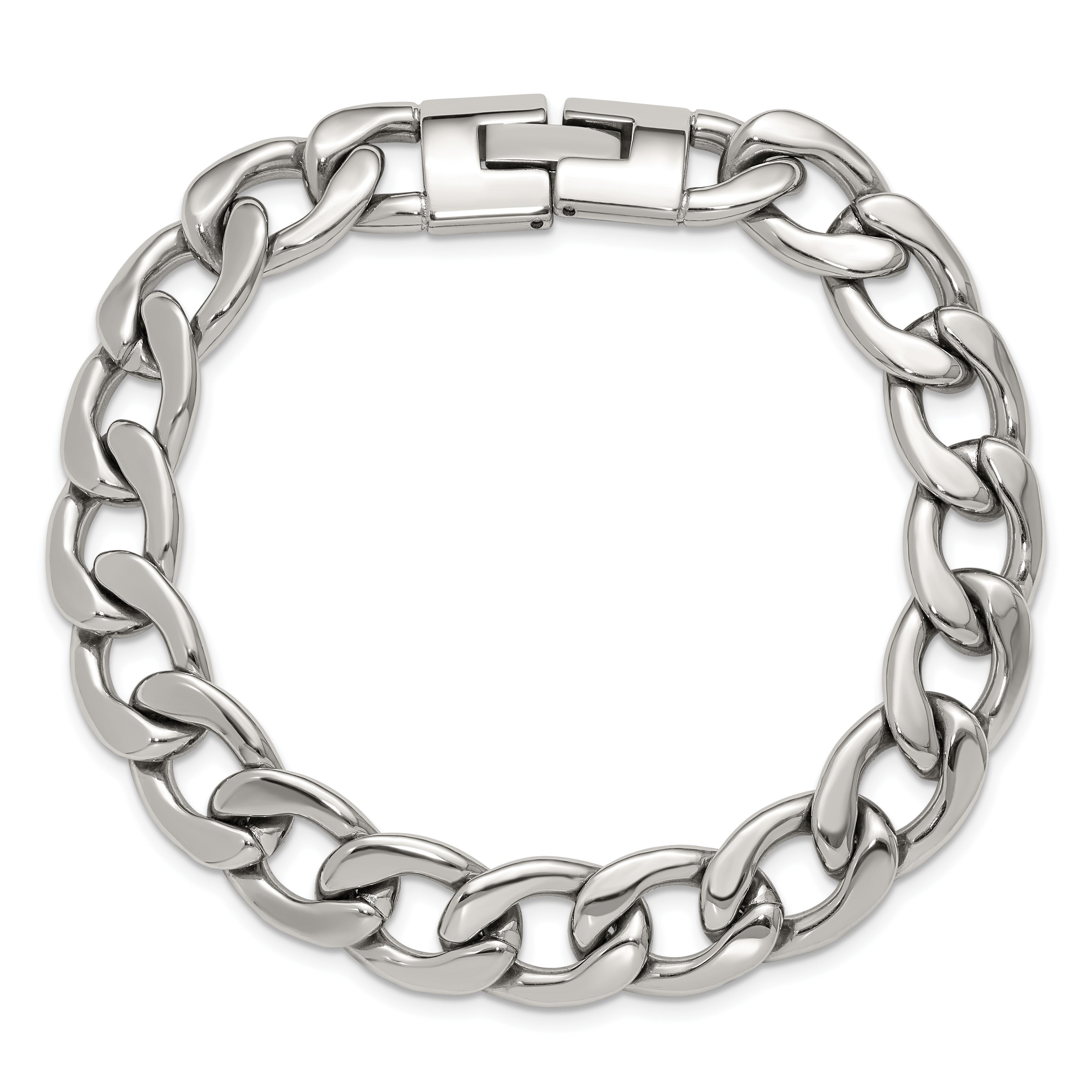 Polished Stainless Steel Curb Chain Bracelet 12mm