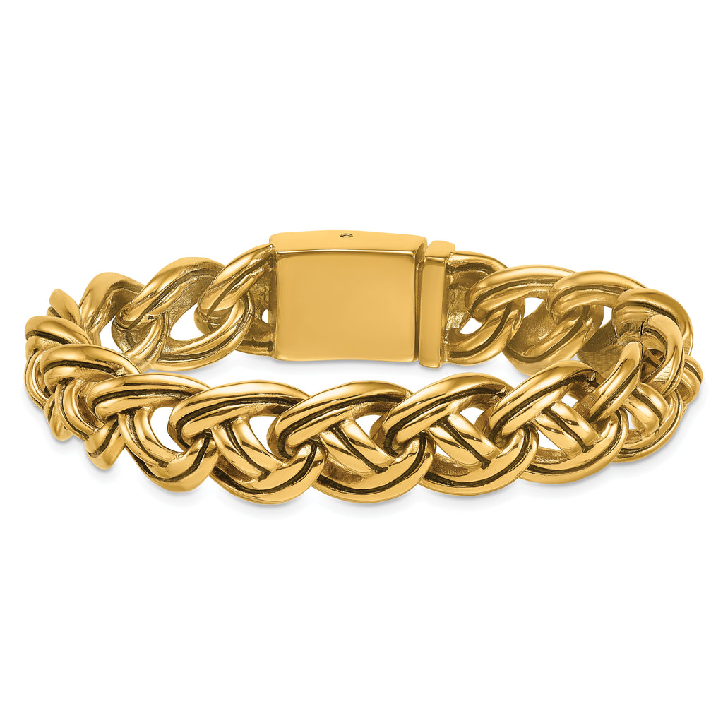 Antiqued Gold-Tone Stainless Steel Bracelet 12mm