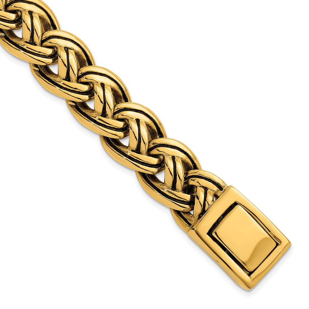 Antiqued Gold-Tone Stainless Steel Bracelet 12mm