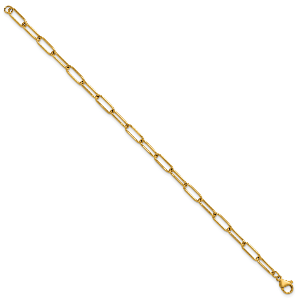 Polished Gold-Tone Stainless Steel Paperclip Chain Bracelet 4.1mm