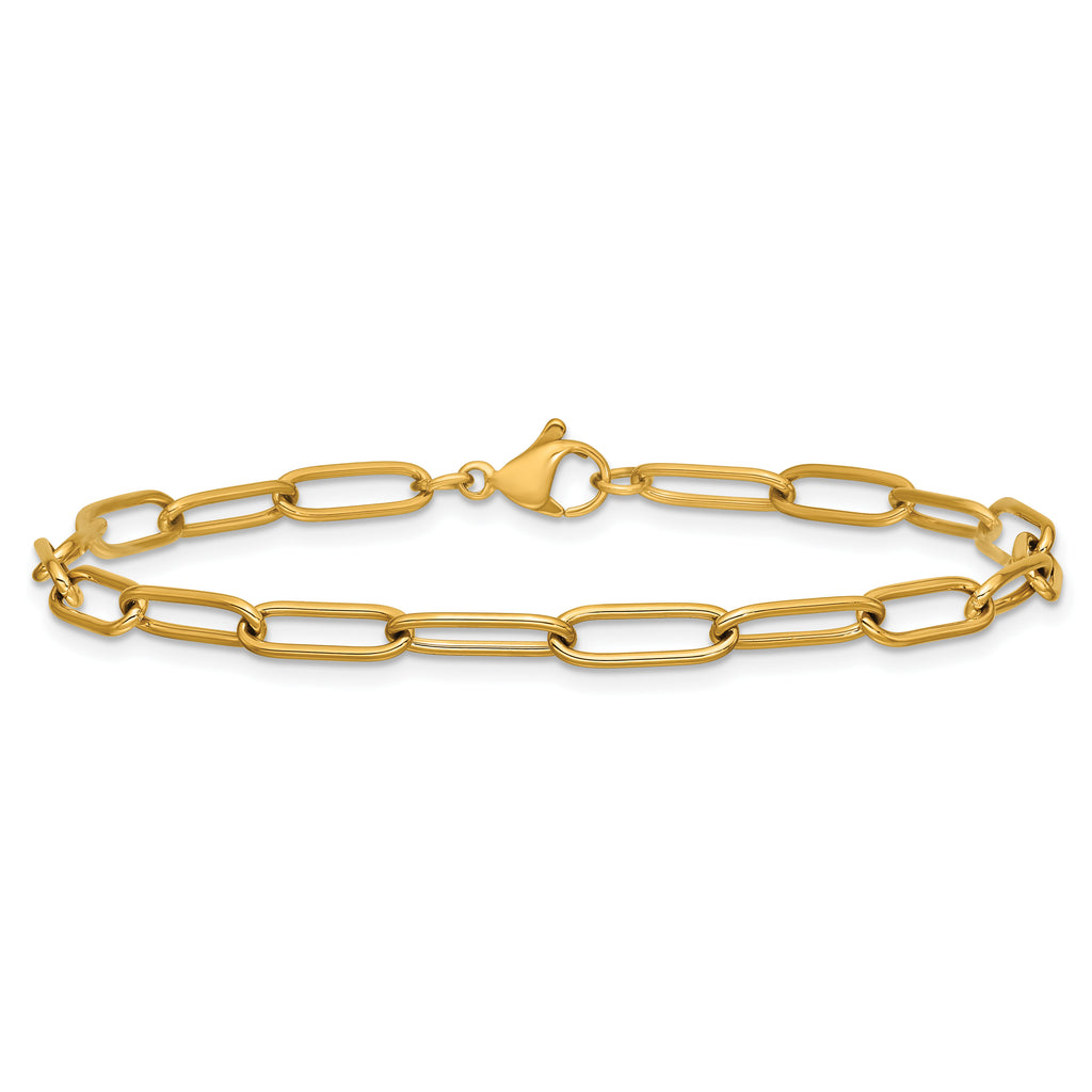 Polished Gold-Tone Stainless Steel Paperclip Chain Bracelet 4.1mm
