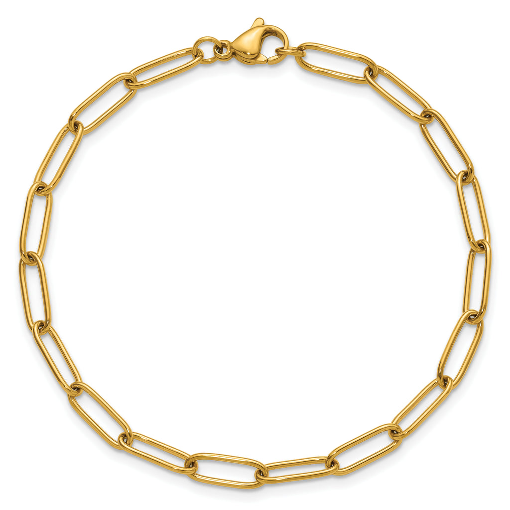 Polished Gold-Tone Stainless Steel Paperclip Chain Bracelet 4.1mm