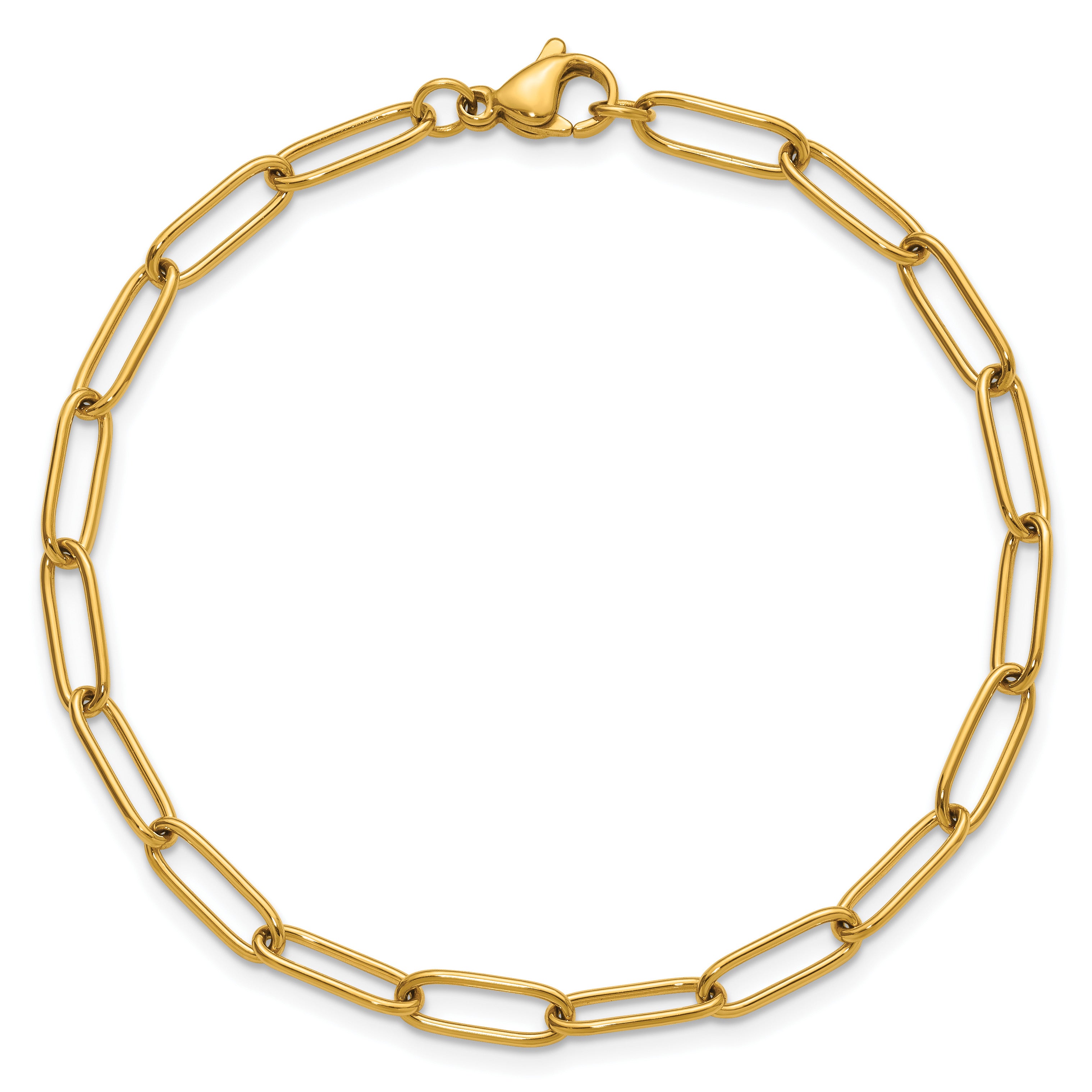 Polished Gold-Tone Stainless Steel Paperclip Chain Bracelet 4.1mm