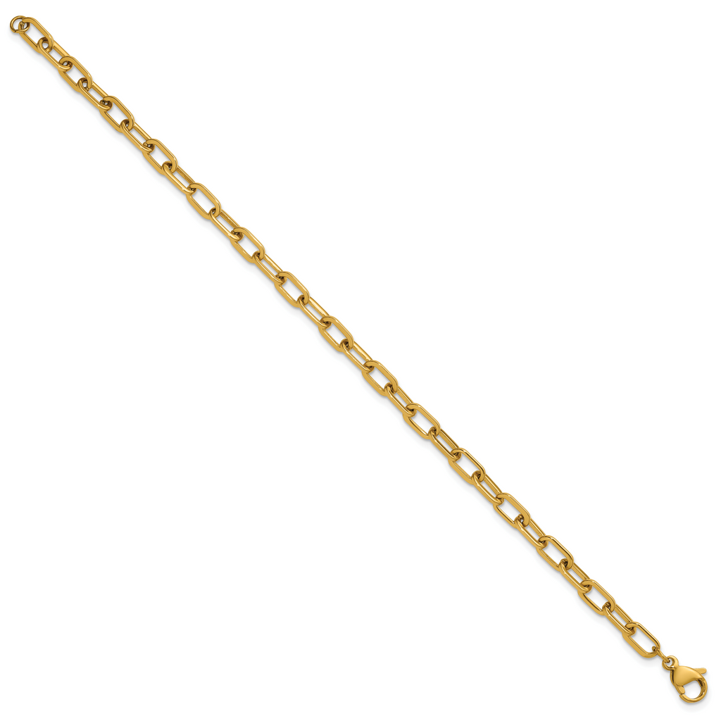 Polished Gold-Tone Stainless Steel Paperclip Chain Bracelet 4.25mm