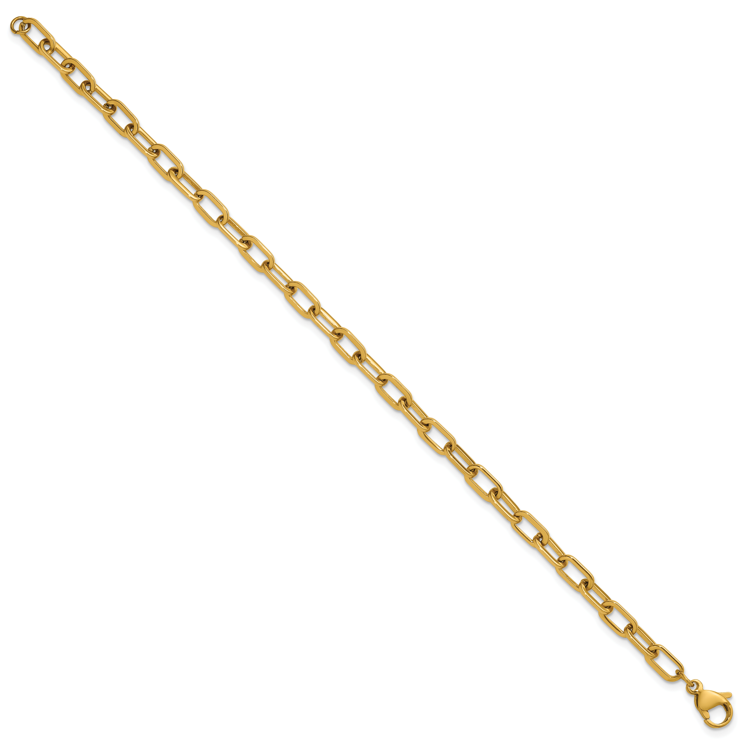 Polished Gold-Tone Stainless Steel Paperclip Chain Bracelet 4.25mm