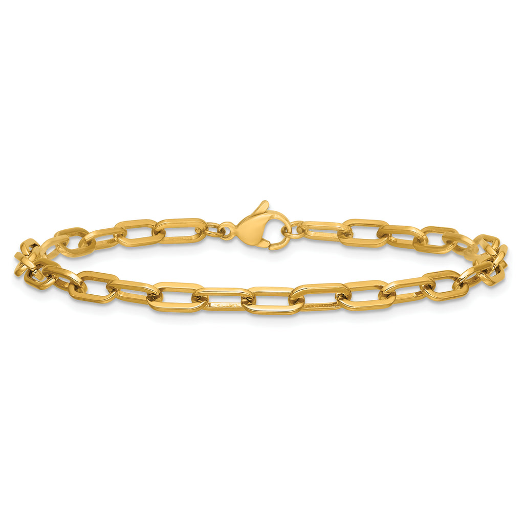 Polished Gold-Tone Stainless Steel Paperclip Chain Bracelet 4.25mm