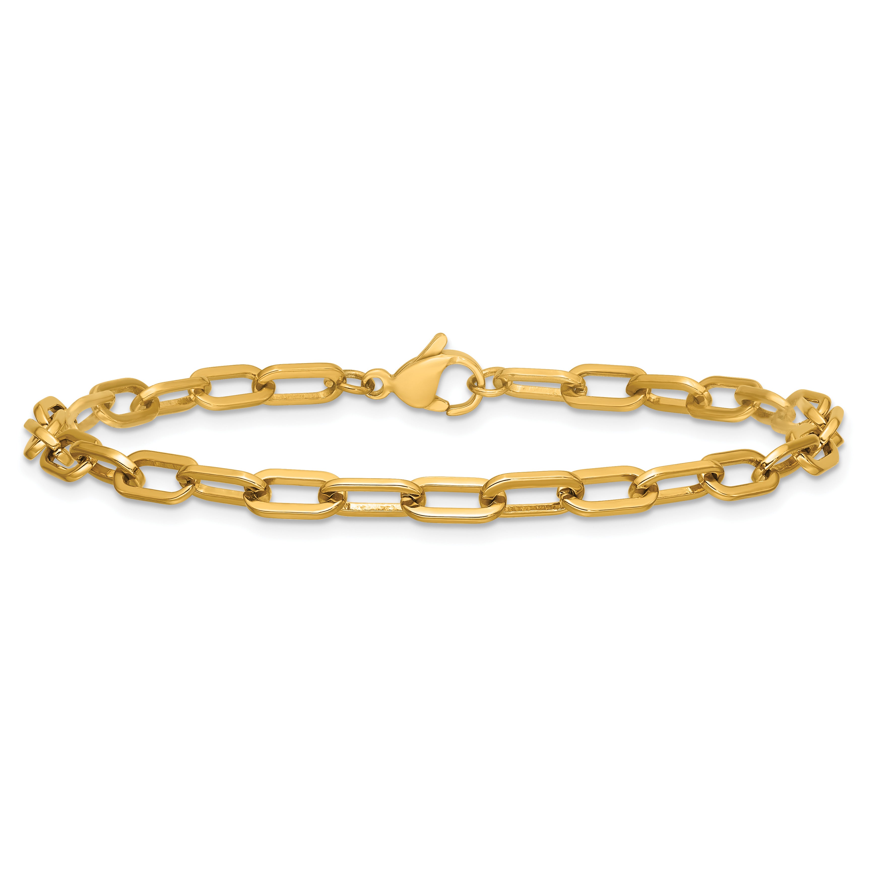 Polished Gold-Tone Stainless Steel Paperclip Chain Bracelet 4.25mm