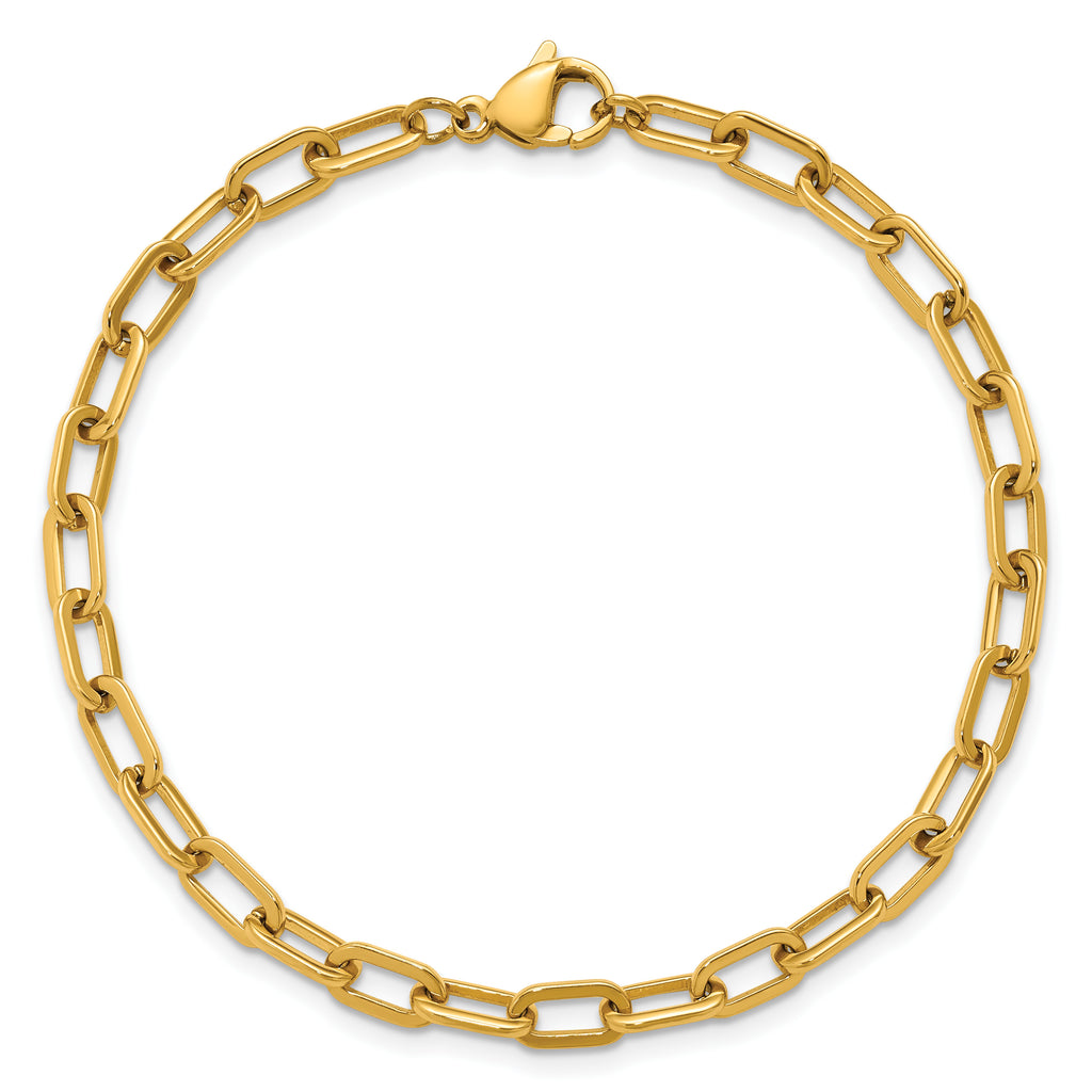 Polished Gold-Tone Stainless Steel Paperclip Chain Bracelet 4.25mm