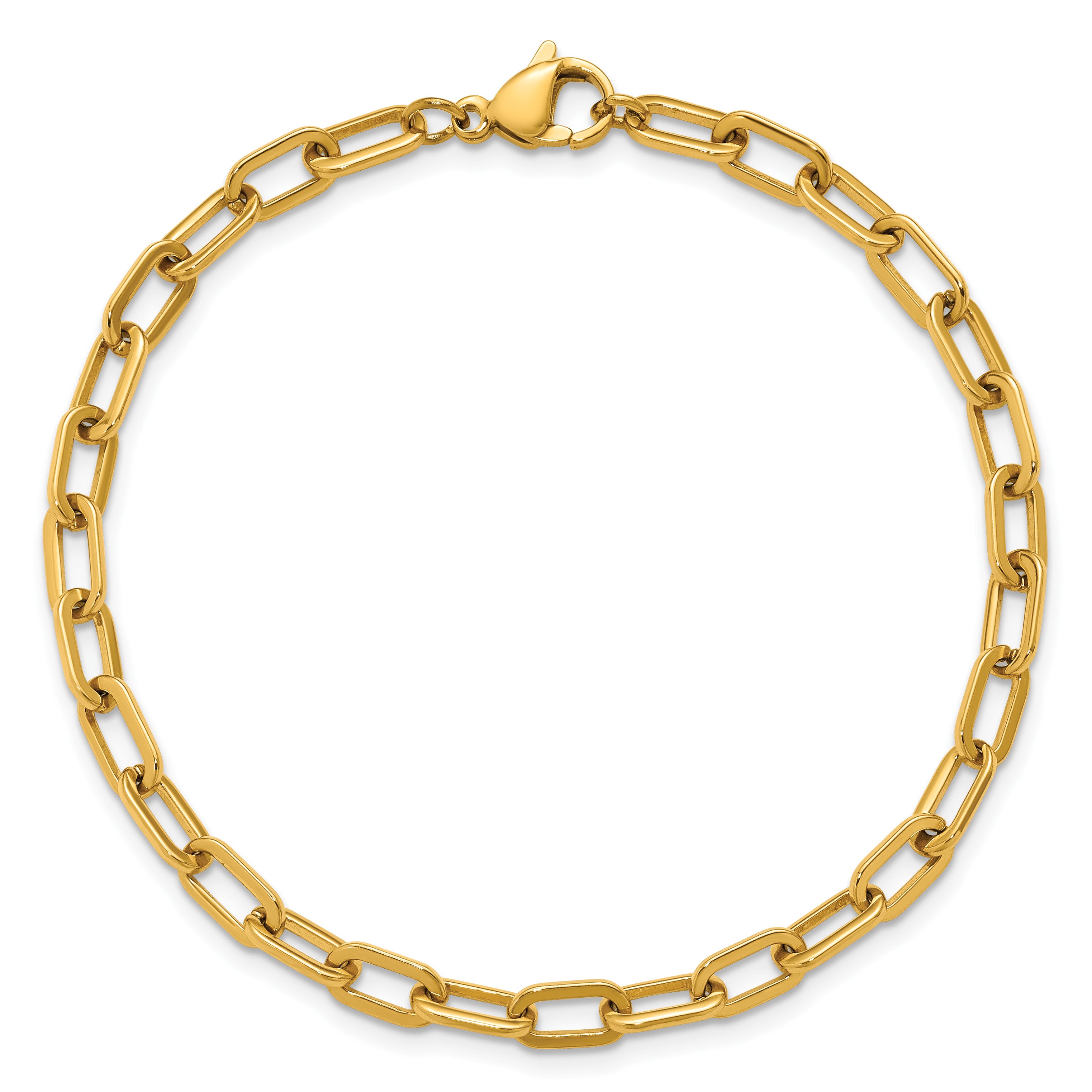 Polished Gold-Tone Stainless Steel Paperclip Chain Bracelet 4.25mm