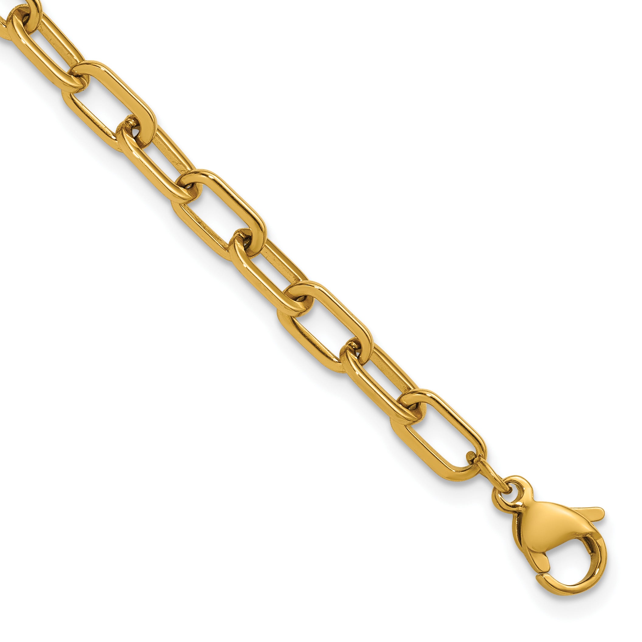 Polished Gold-Tone Stainless Steel Paperclip Chain Bracelet 4.25mm