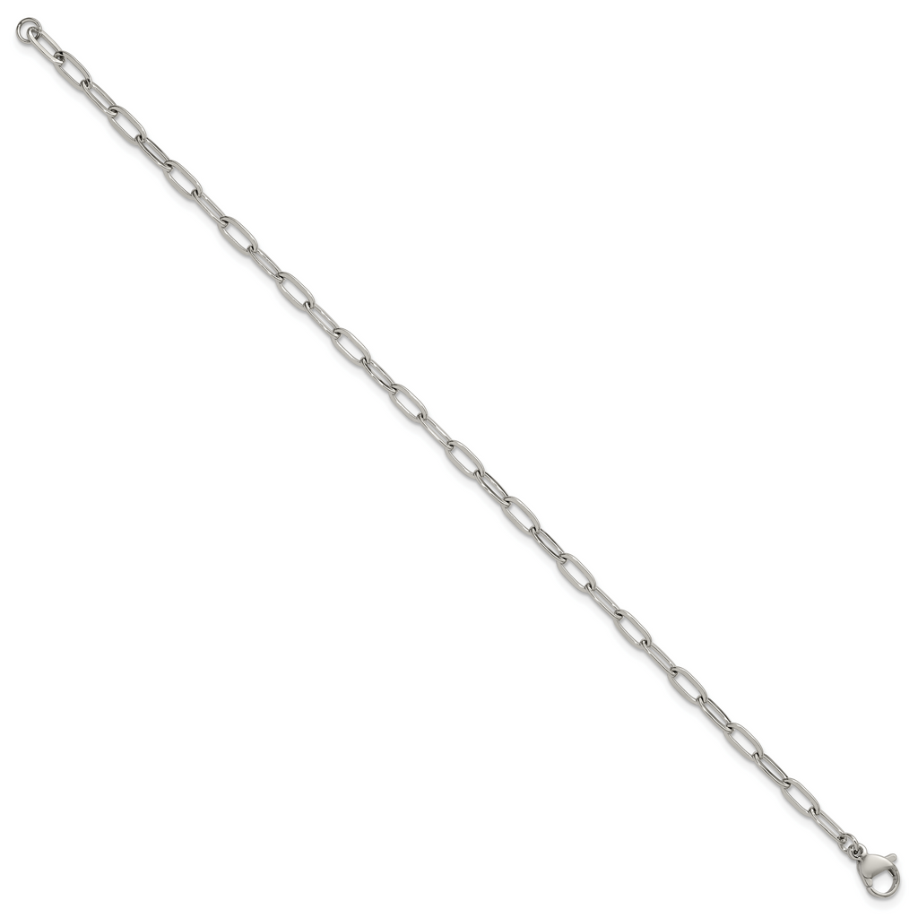 Polished Stainless Steel Paperclip Chain Bracelet 3.25mm
