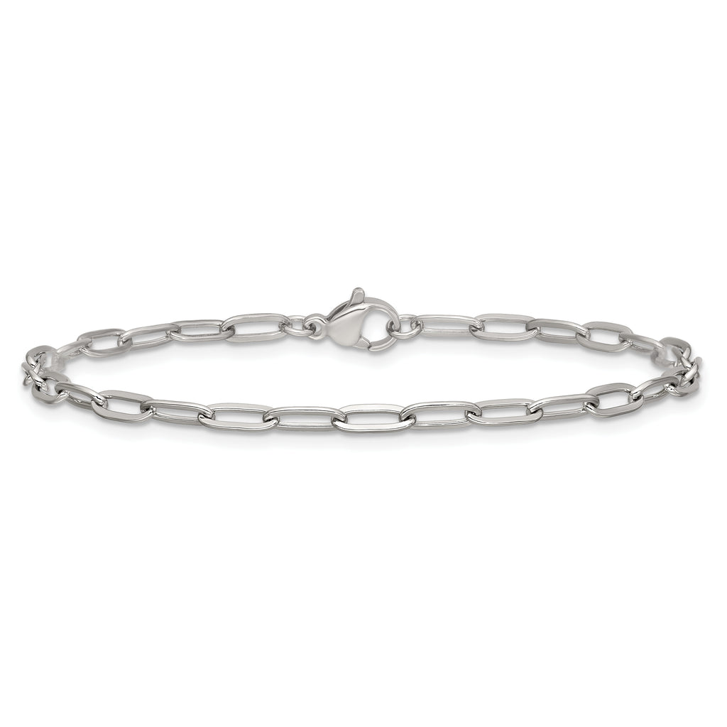 Polished Stainless Steel Paperclip Chain Bracelet 3.25mm