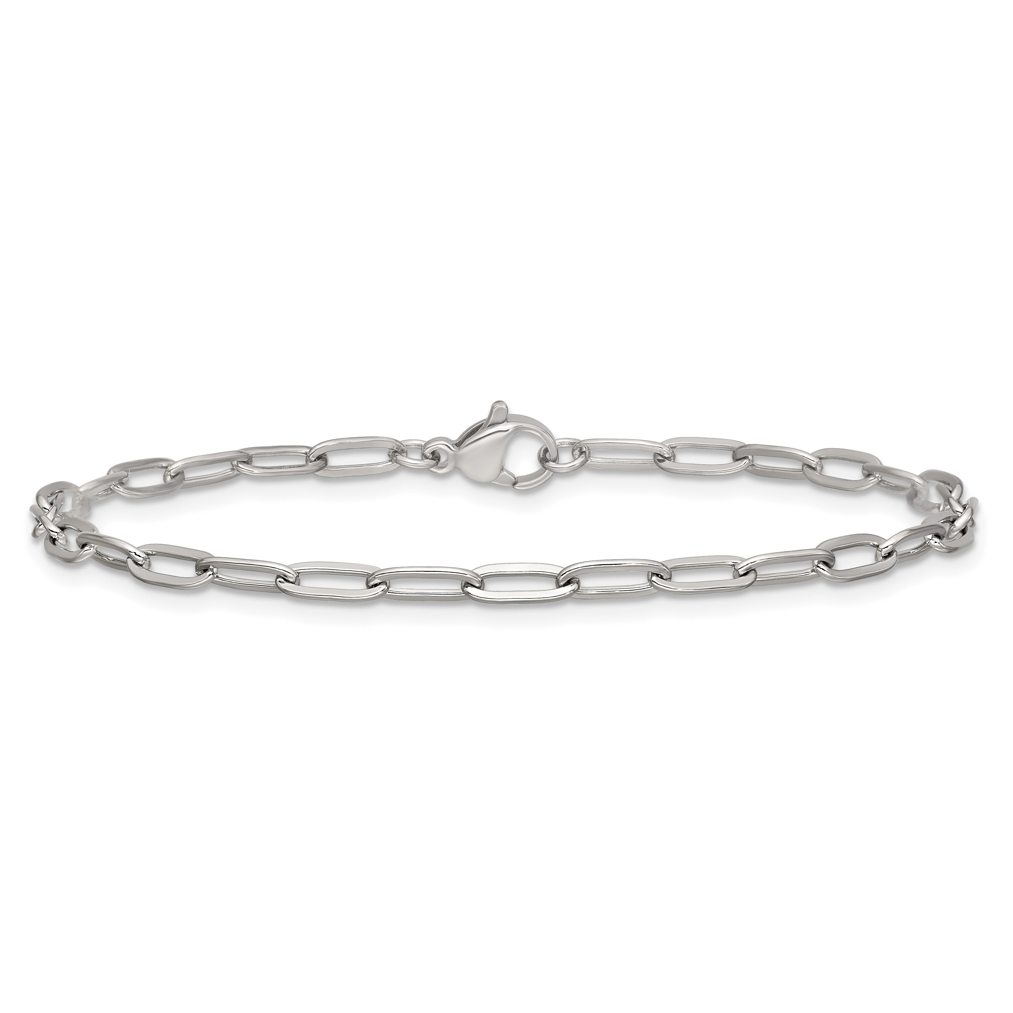 Polished Stainless Steel Paperclip Chain Bracelet 3.25mm