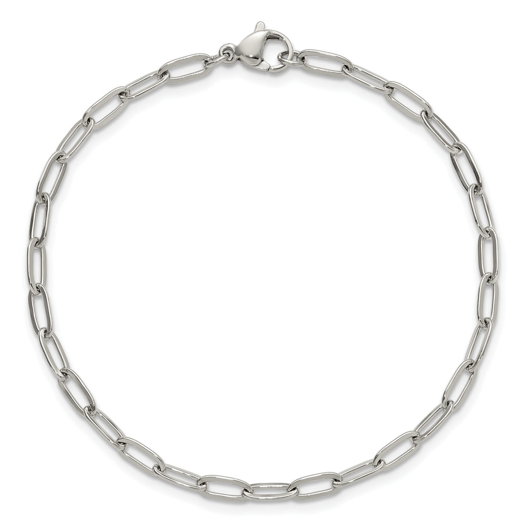Polished Stainless Steel Paperclip Chain Bracelet 3.25mm