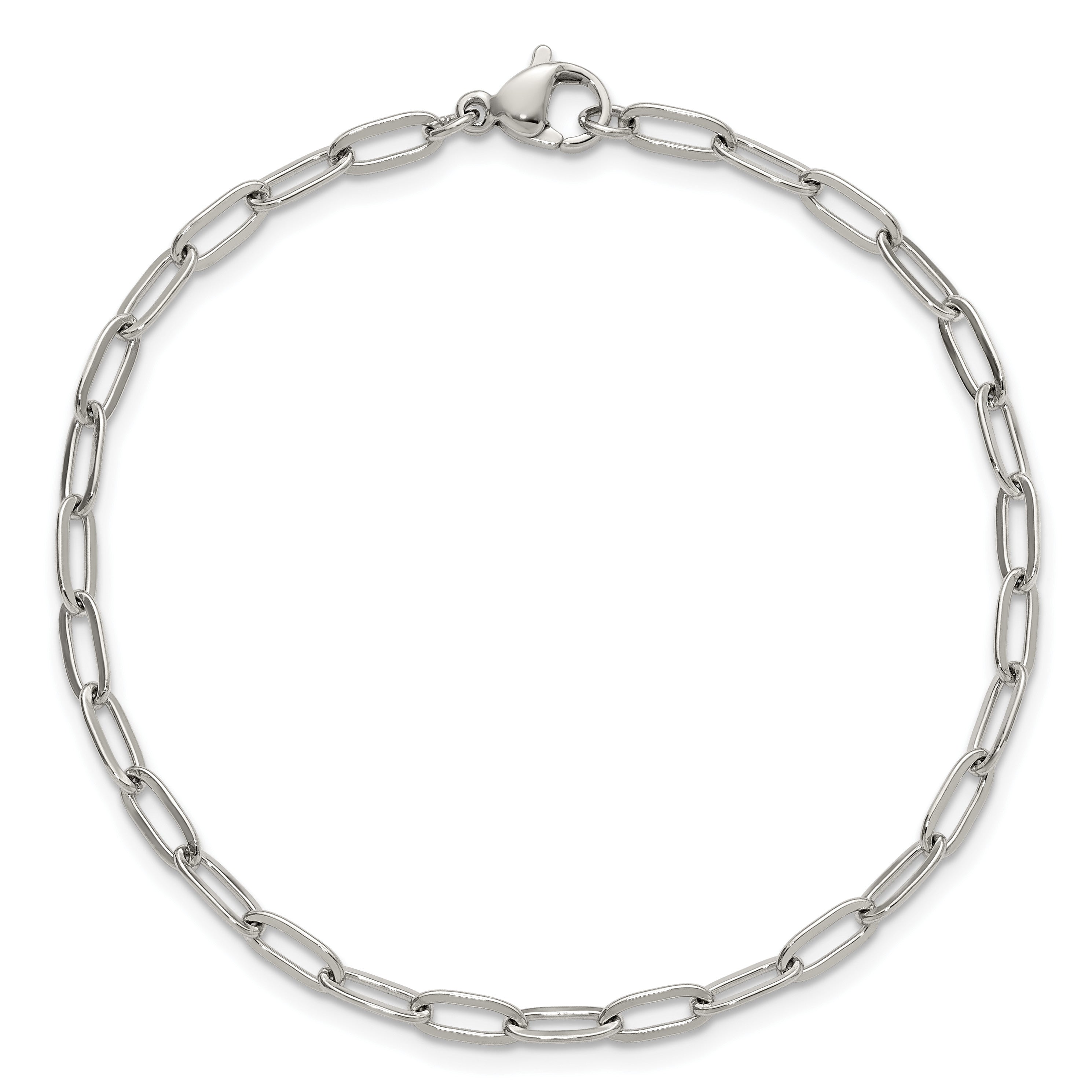 Polished Stainless Steel Paperclip Chain Bracelet 3.25mm
