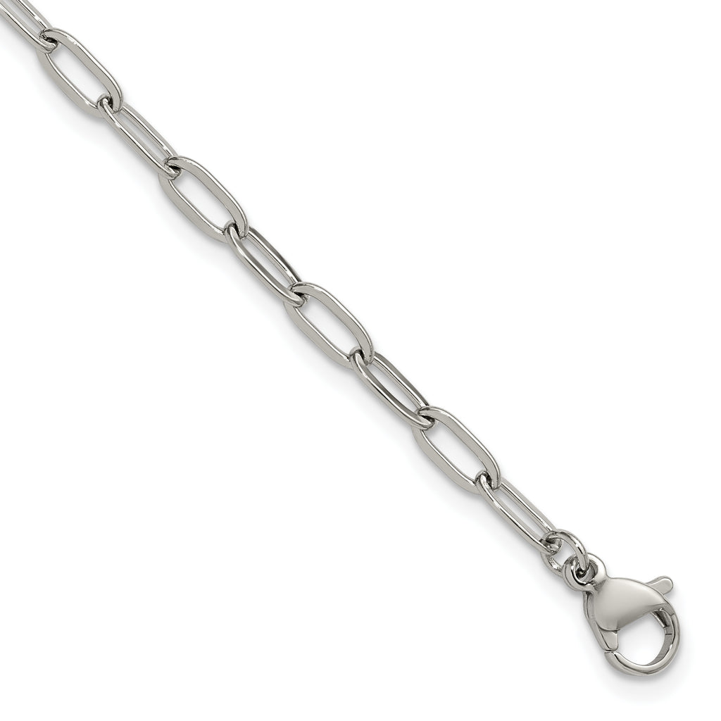 Polished Stainless Steel Paperclip Chain Bracelet 3.25mm