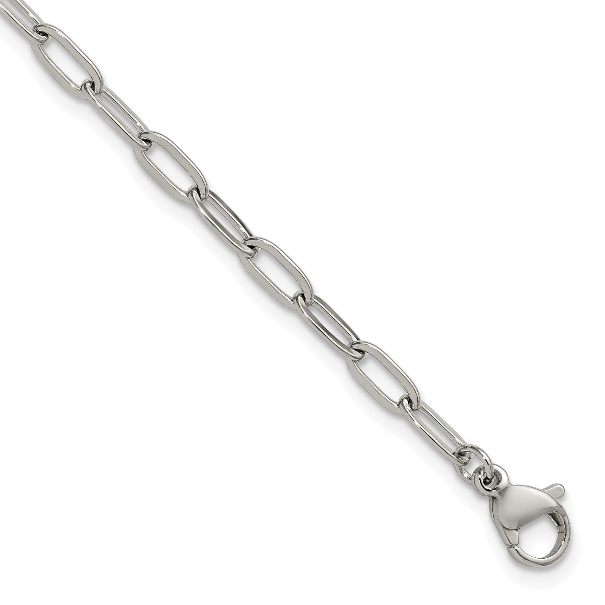Polished Stainless Steel Paperclip Chain Bracelet 3.25mm