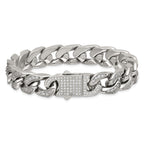 Polished Cubic Zirconia Stainless Steel Cable Chain Bracelet 12mm