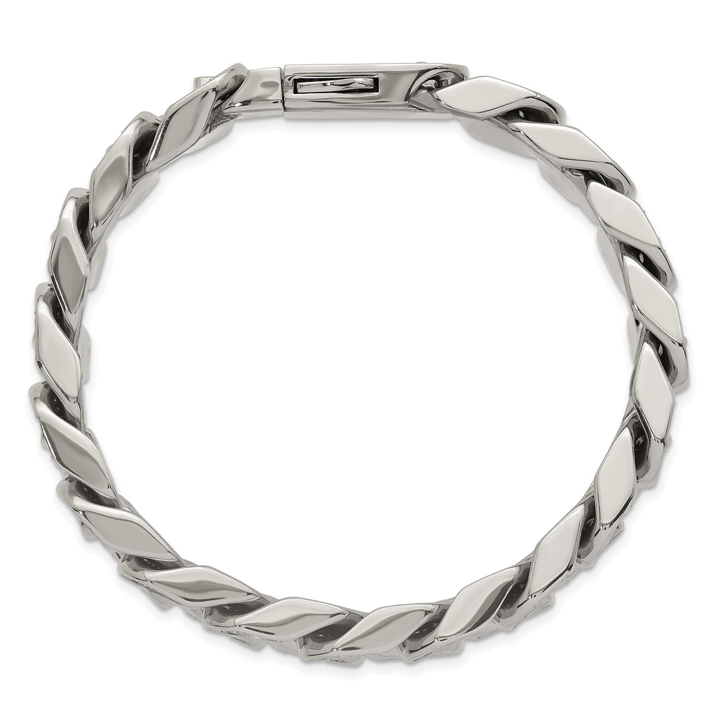Polished Cubic Zirconia Stainless Steel Cable Chain Bracelet 12mm