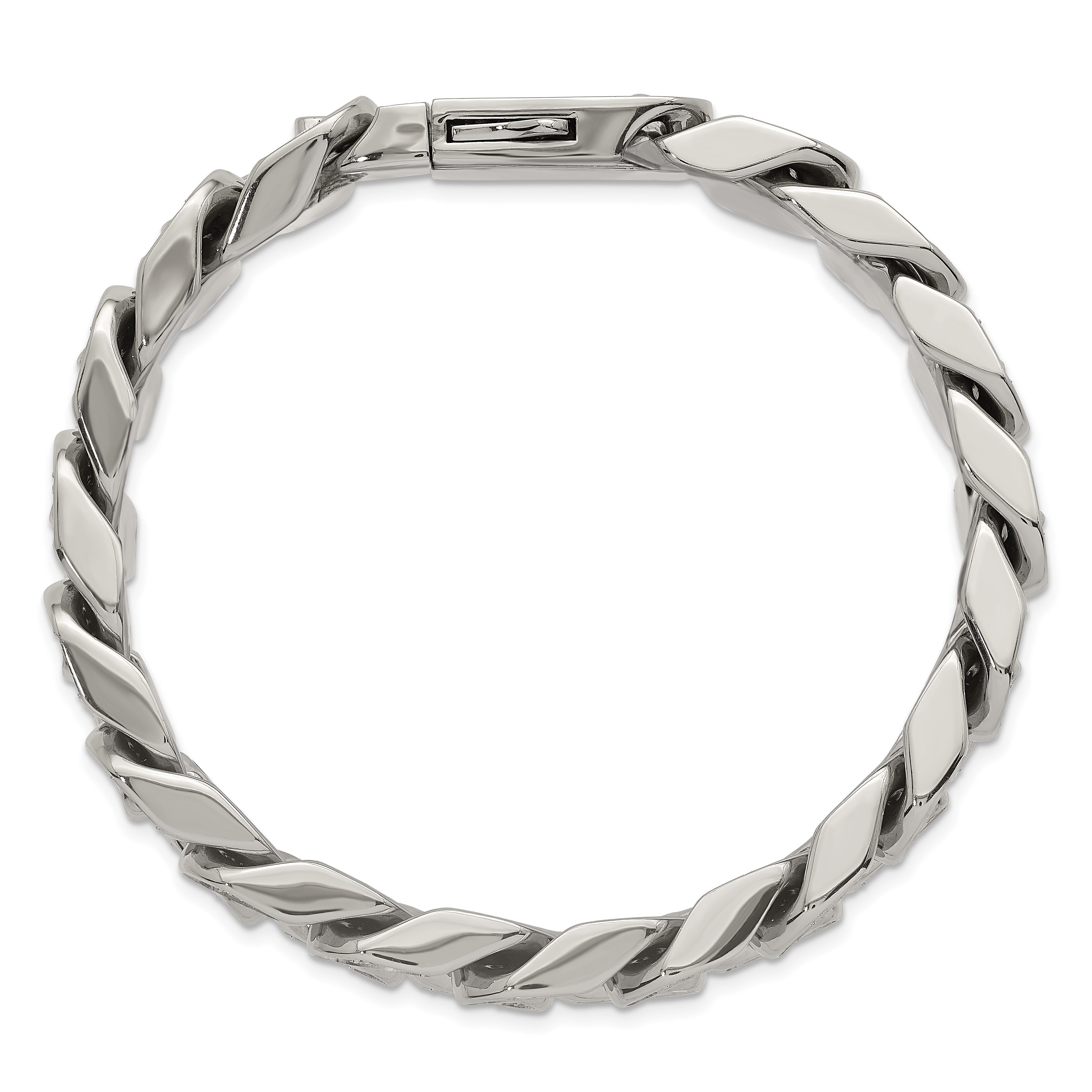 Polished Cubic Zirconia Stainless Steel Cable Chain Bracelet 12mm