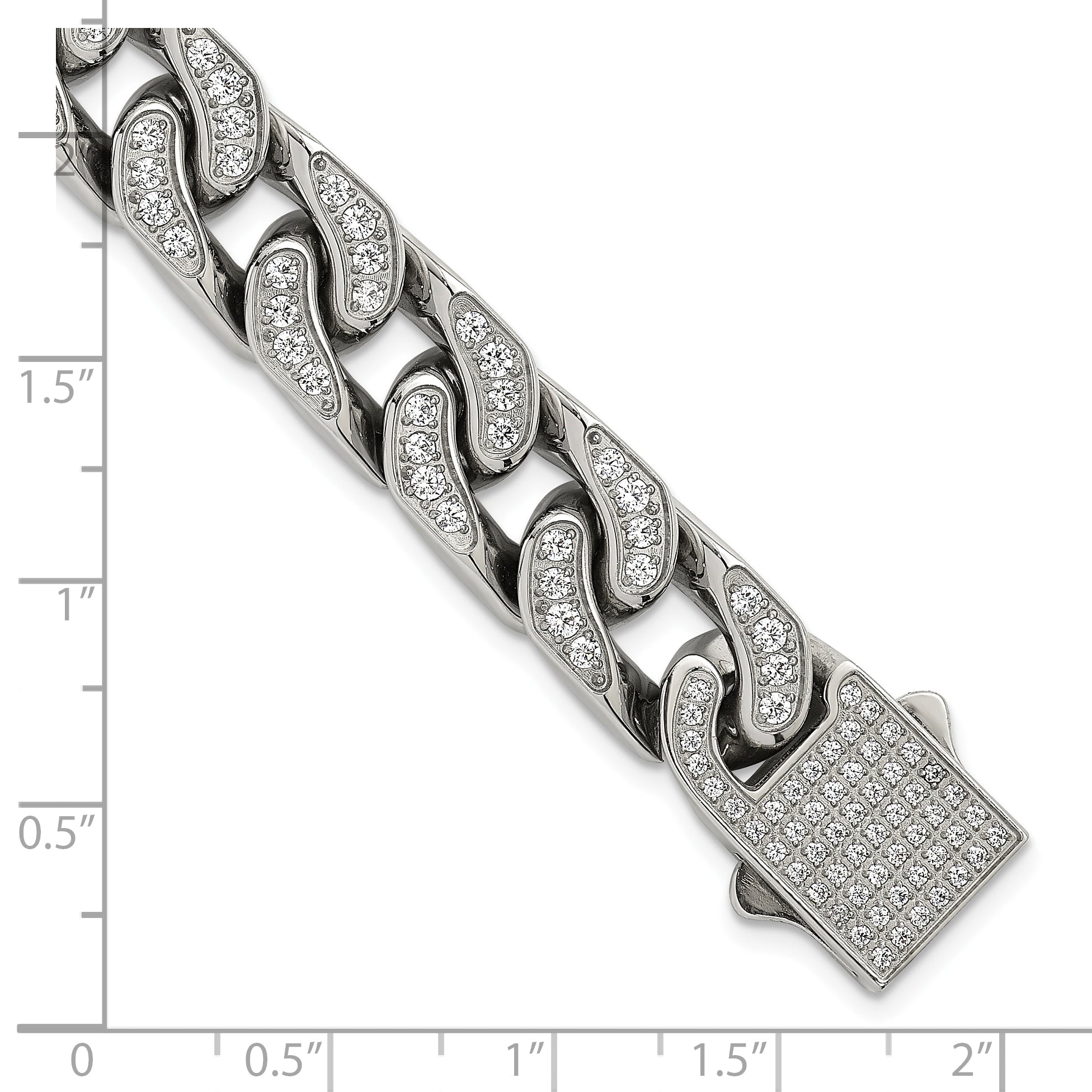 Polished Cubic Zirconia Stainless Steel Cable Chain Bracelet 12mm