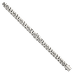 Polished Cubic Zirconia Stainless Steel Cable Chain Bracelet 12mm 8.5in