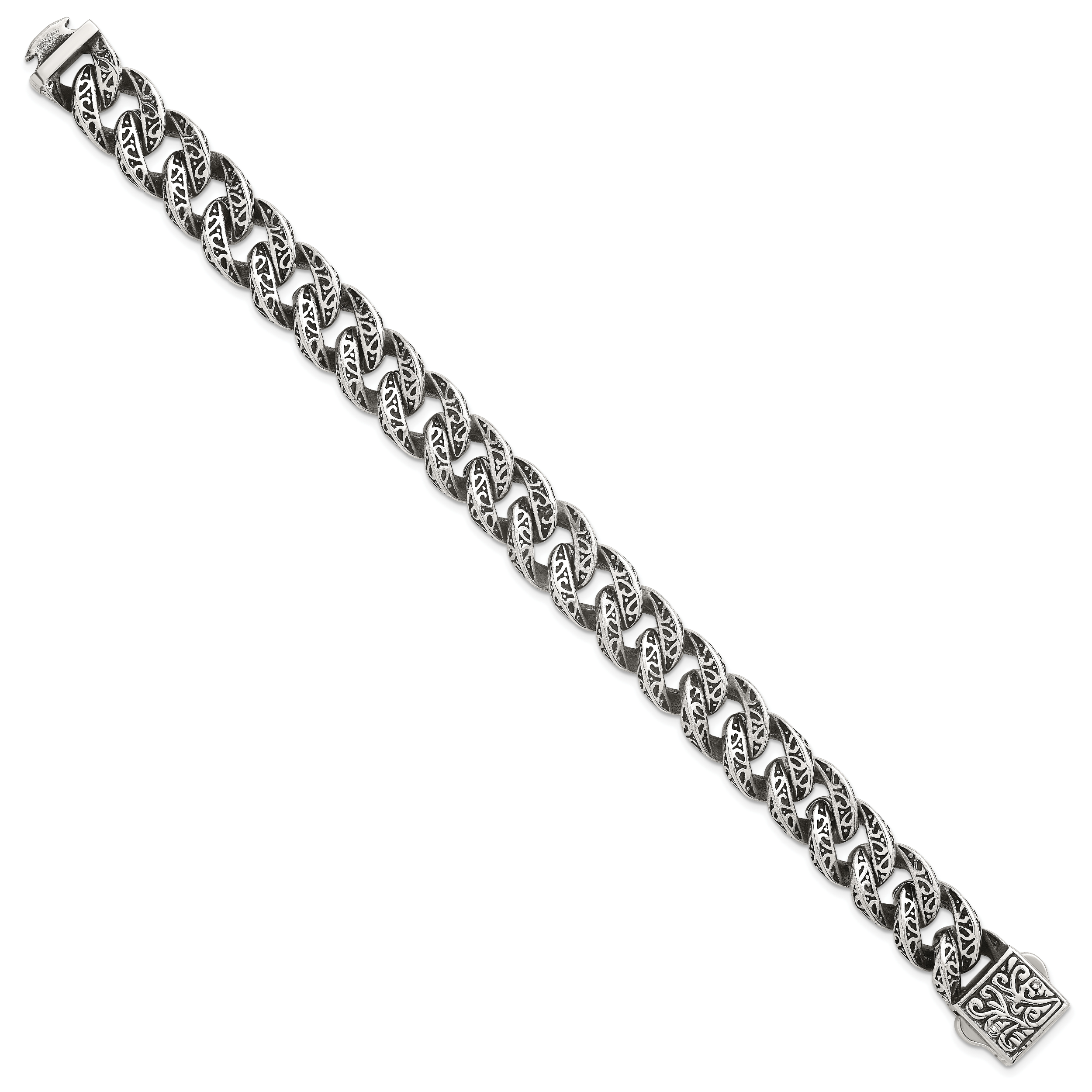 Antiqued Stainless Steel Cable Chain Bracelet 14mm