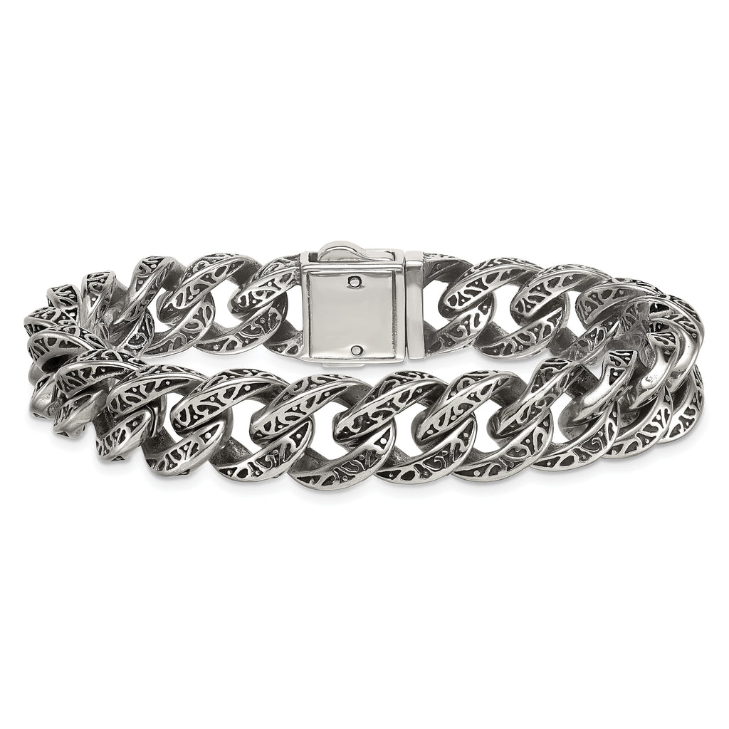 Antiqued Stainless Steel Cable Chain Bracelet 14mm