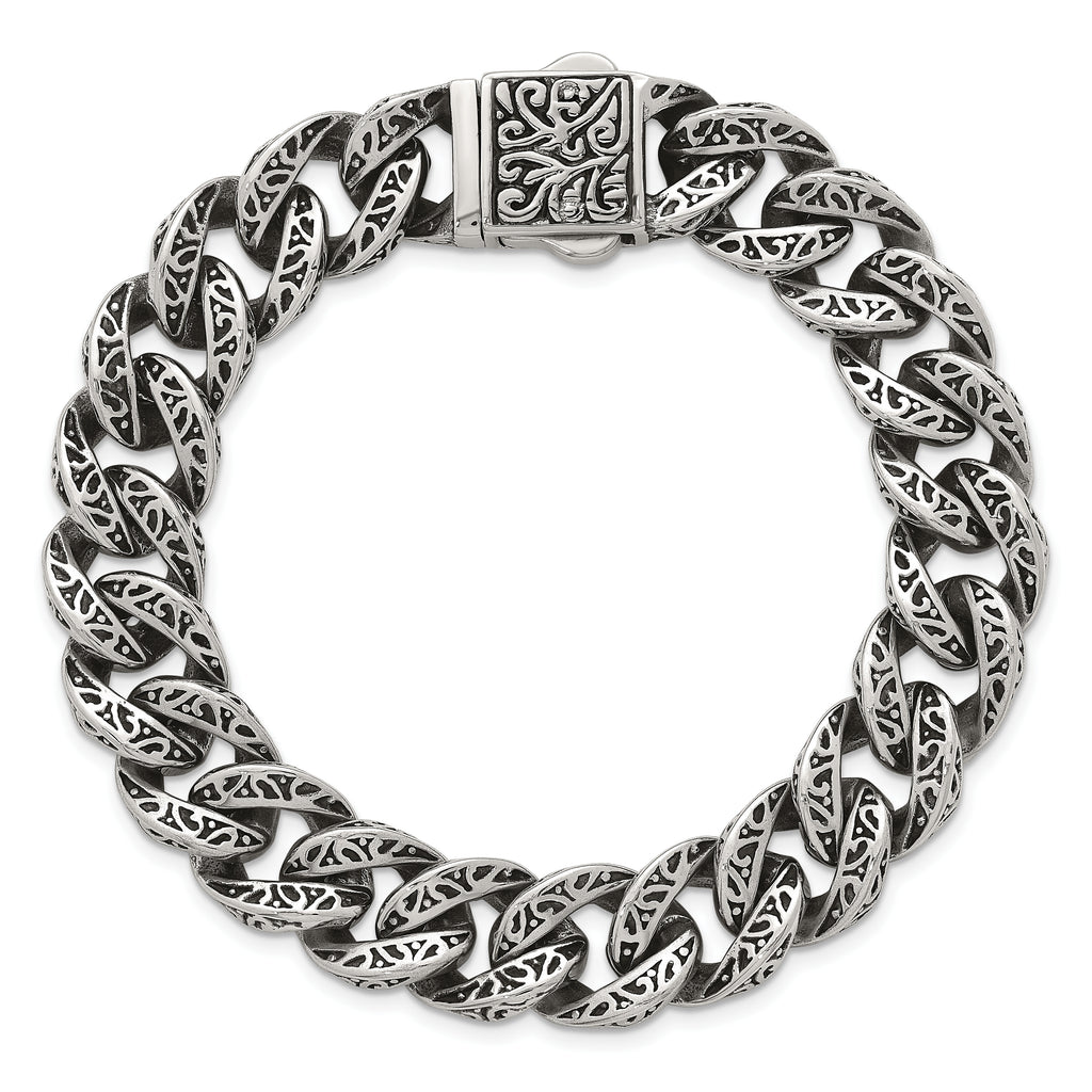 Antiqued Stainless Steel Cable Chain Bracelet 14mm