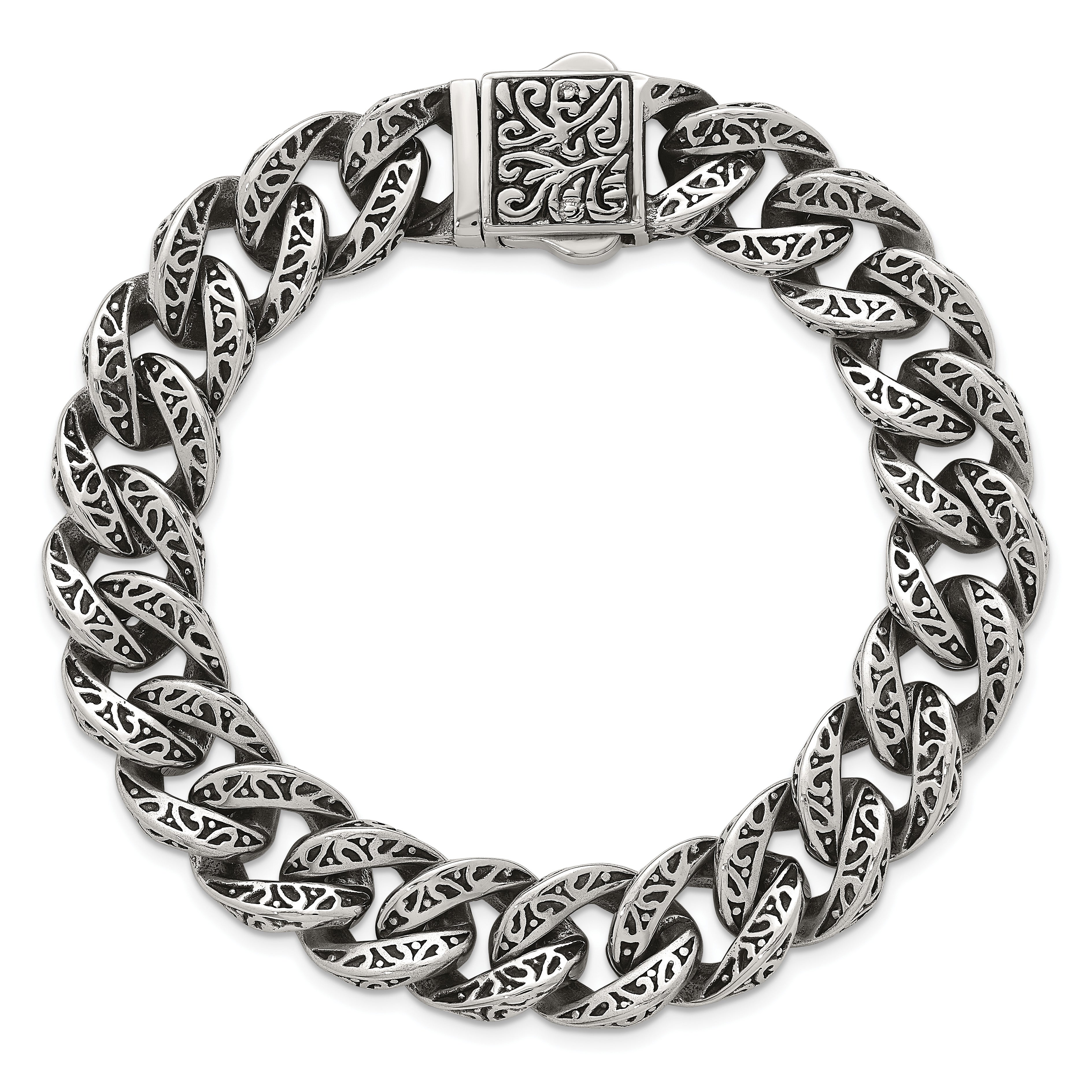 Antiqued Stainless Steel Cable Chain Bracelet 14mm