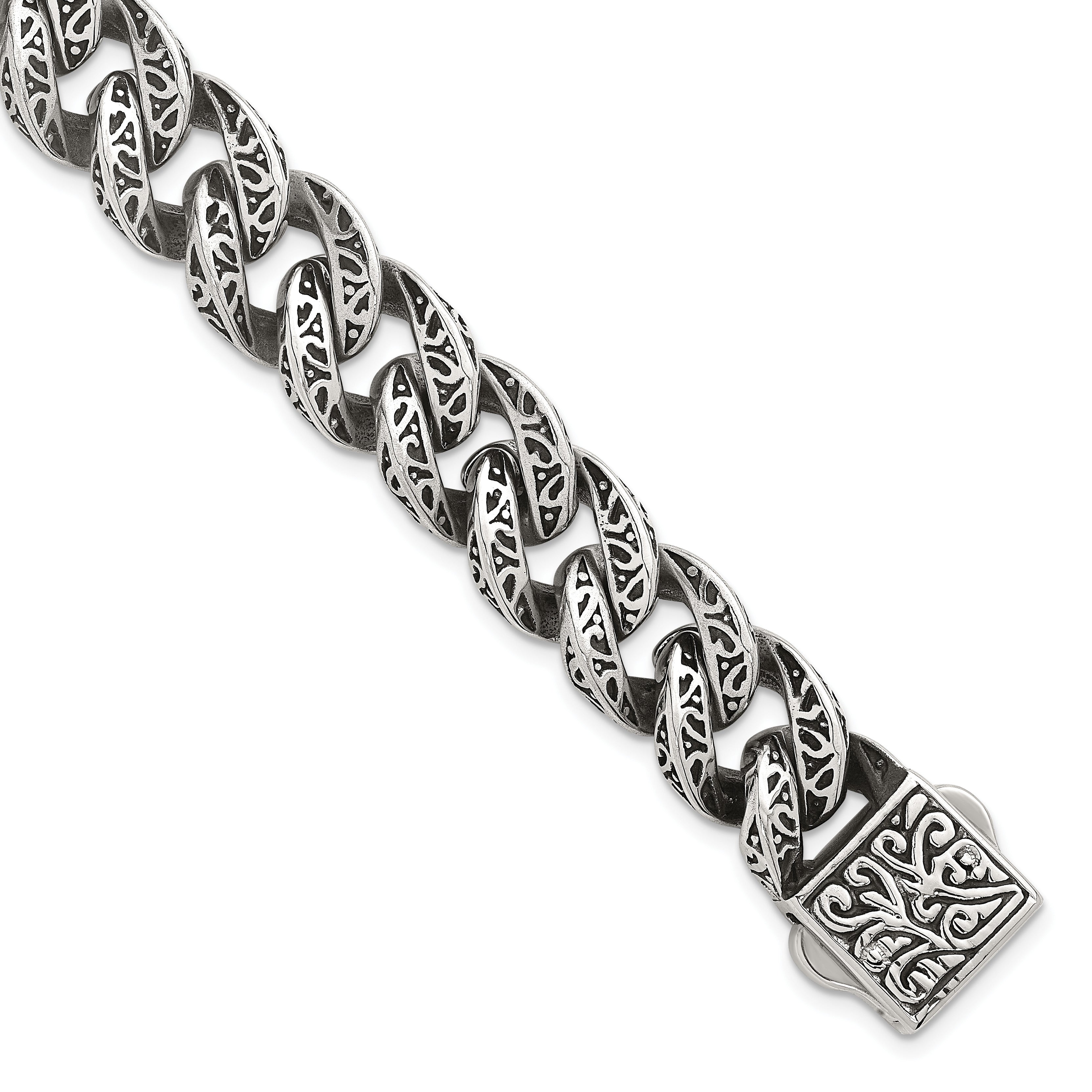 Antiqued Stainless Steel Cable Chain Bracelet 14mm Main image