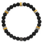 Gold-Tone Antiqued Black Lava Stone Stainless Steel Bracelet