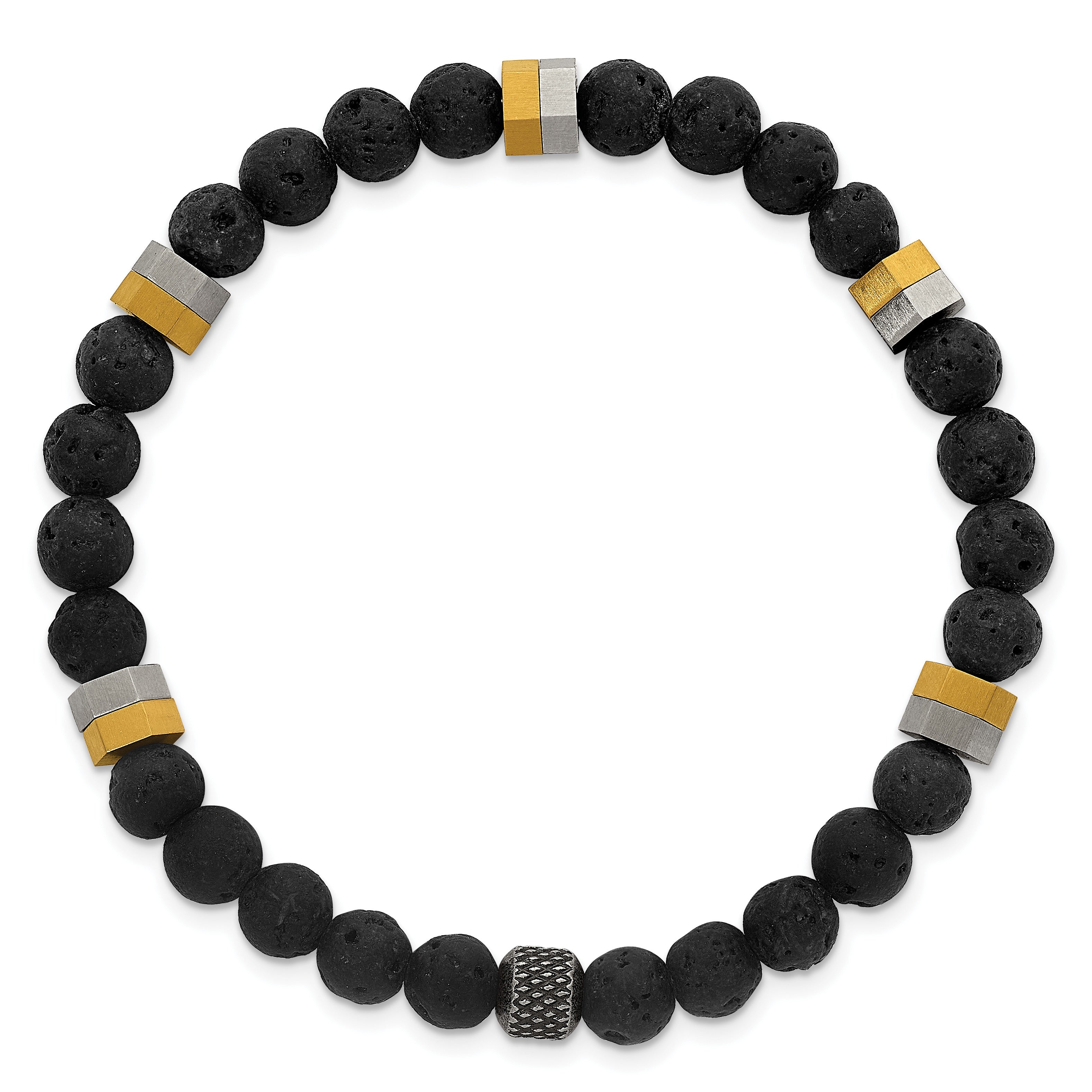 Gold-Tone Antiqued Black Lava Stone Stainless Steel Bracelet
