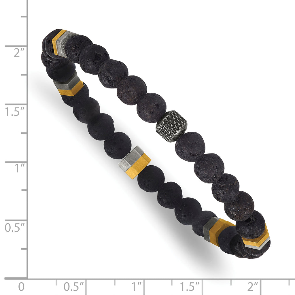 Gold-Tone Antiqued Black Lava Stone Stainless Steel Bracelet