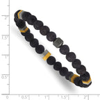 Gold-Tone Antiqued Black Lava Stone Stainless Steel Bracelet